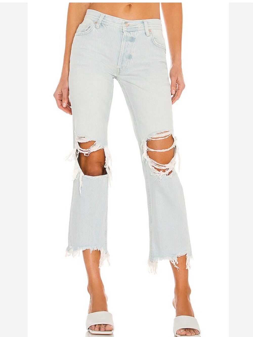 Free People We The Free Maggie Mid Rise Crop Distressed Jeans